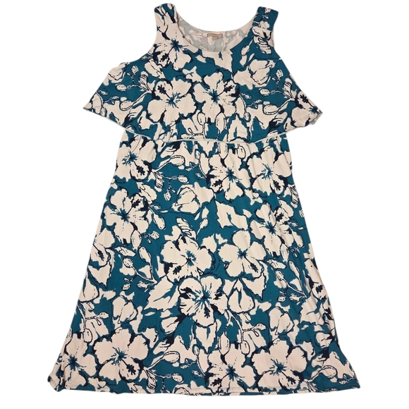 Woman Within 2X 26/28 Cotton Stretch Knit Tiered Maxi Dress Floral Sleeveless - Picture 4 of 9